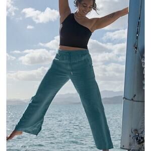Athleta Retreat Linen High Rise Wide Leg Pants Size 0 Teal Blue Borealis 533474